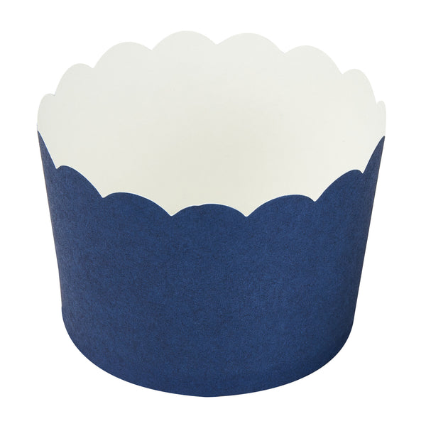 Restaurantware Panificio 10 Oz Round Midnight Blue Paper Jumbo Baking Cup - Scalloped - 3 1/2" X 3 1/2" X 2 1/2" - 200 Count Box