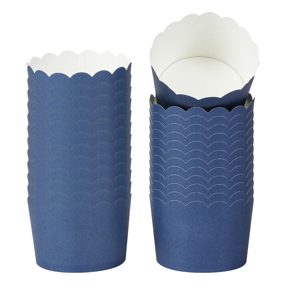 restaurantware Panificio 10 oz Round Midnight Blue Paper Jumbo Baking Cup - Scalloped - 3 1/2" x 3 1/2" x 2 1/2" - 200 count box