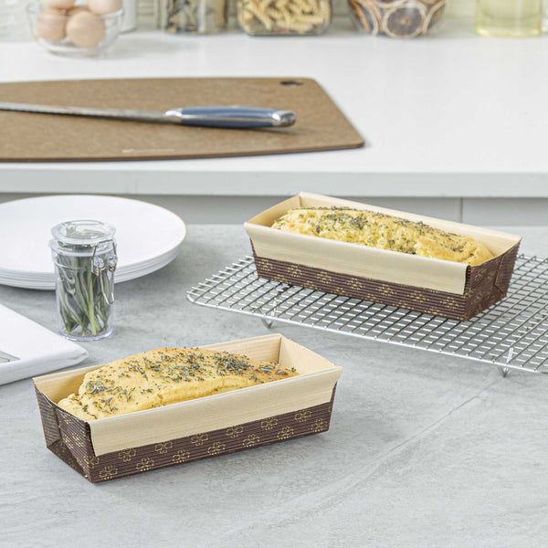 Restaurantware Panificio 18 Oz Kraft Paper Baking Loaf Pan - Greaseproof Rippled - 7 3/4" X 3 1/4" X 2" - 10 Count Box