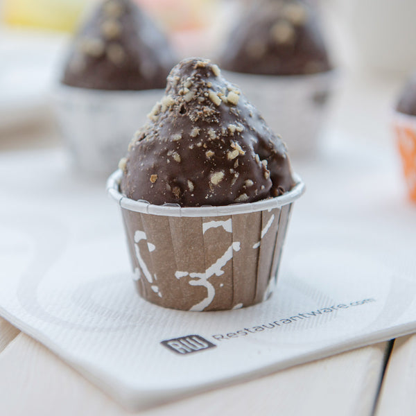 Restaurantware Panificio 2 Oz Round Chocolate Wisp Paper Medium Baking Cup - Pleated - 2 1/4" X 2 1/4" X 1 1/2" - 200 Count Box