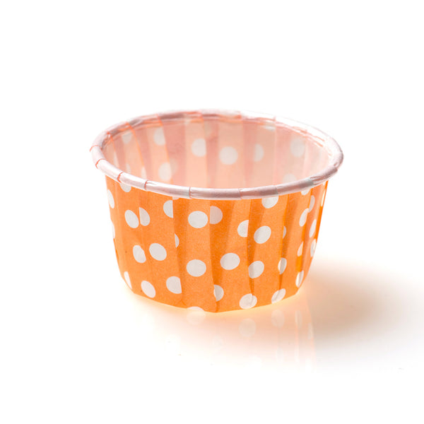 Restaurantware Panificio 2 Oz Round Polka-Dotted Hot Orange Paper Medium Baking Cup - Pleated - 2 1/4" X 2 1/4" X 1 1/2" - 200 Count Box