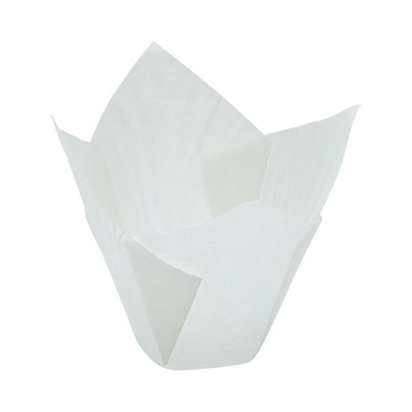 Restaurantware Panificio 2 Oz Tulip Sugar White Paper Baking Cup - Greaseproof - 1 1/2" X 1 1/2" X 2 1/4" - 200 Count Box