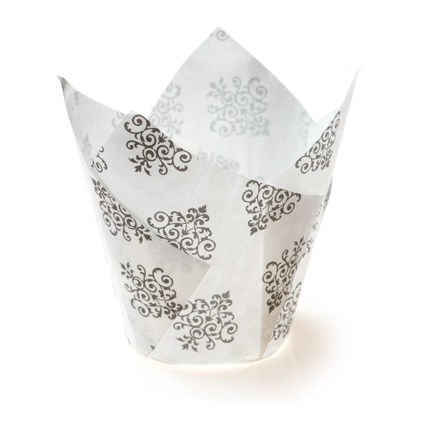 Restaurantware Panificio 2 Oz Tulip Vintage Floral Paper Tall Baking Cup - 3 1/4" X 3 1/4" X 3 1/4" - 200 Count Box