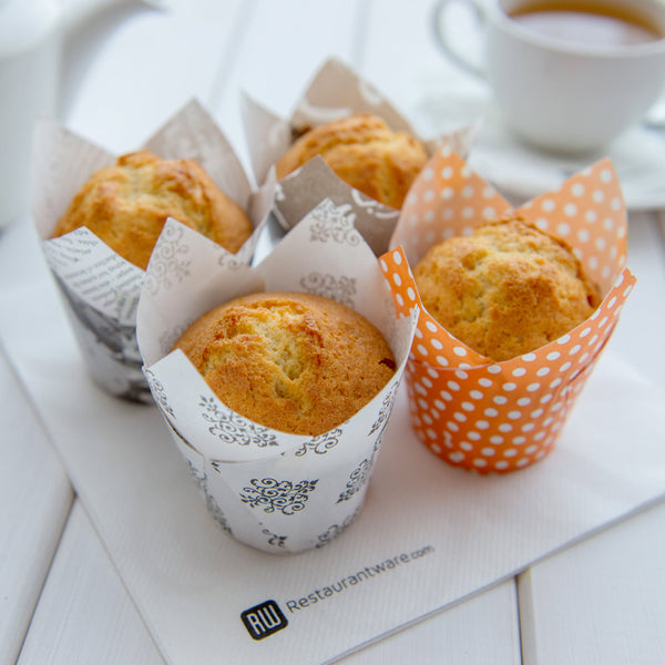 Restaurantware Panificio 2 Oz Tulip Vintage Floral Paper Tall Baking Cup - 3 1/4" X 3 1/4" X 3 1/4" - 200 Count Box