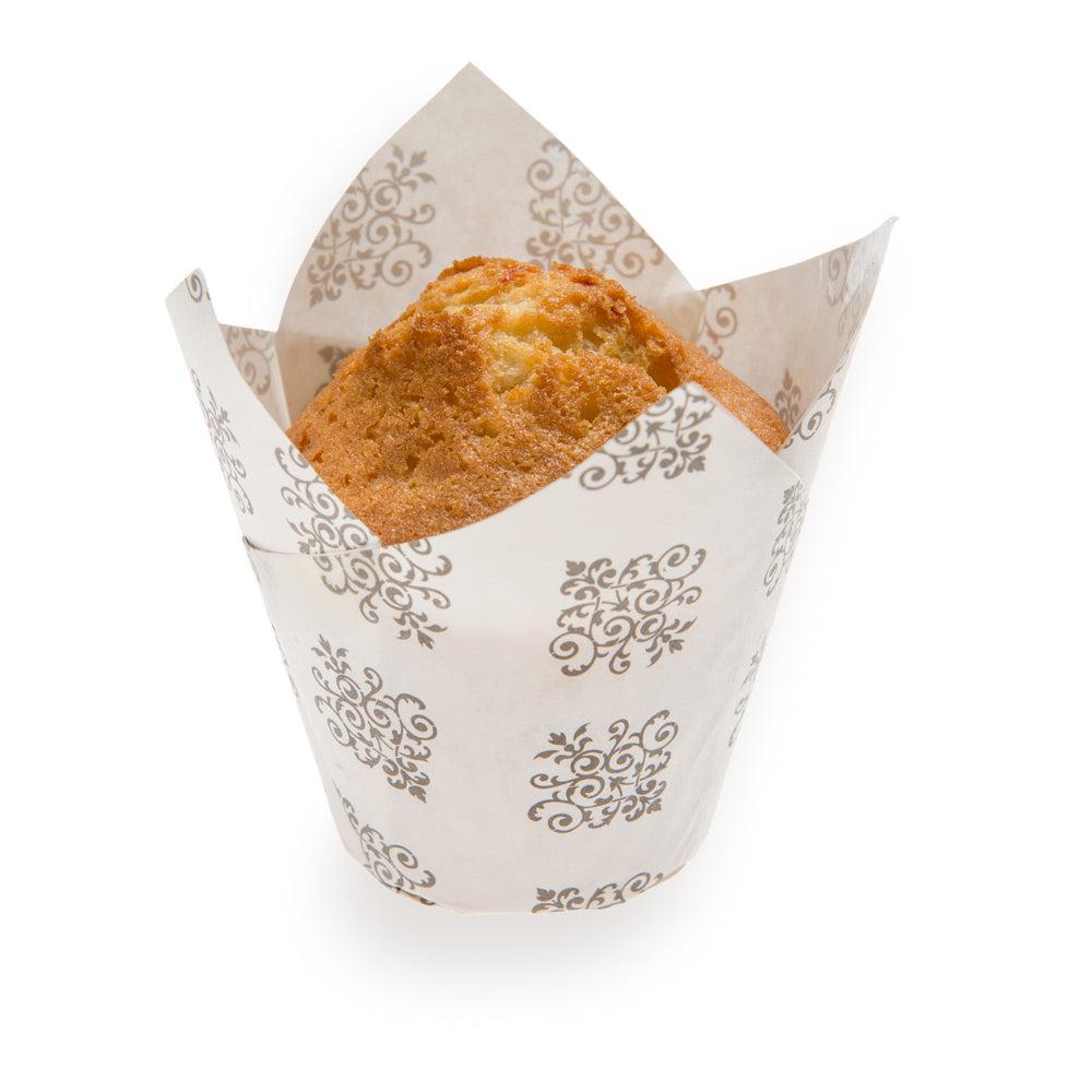 restaurantware Panificio 2 oz Tulip Vintage Floral Paper Tall Baking Cup - 3 1/4" x 3 1/4" x 3 1/4" - 200 count box