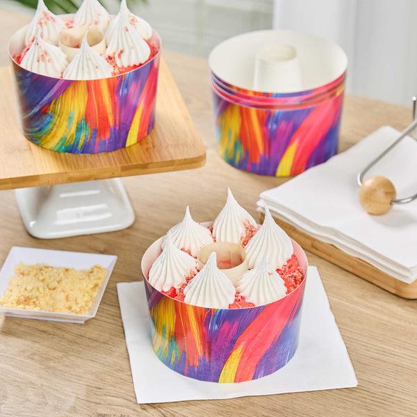 Restaurantware Panificio 22 Oz Paper Baking Ring Mold - Colorful Abstract Waves Greaseproof - 4 1/2" X 4 1/2" X 2 3/4" - 900 Count Box