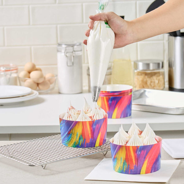 Restaurantware Panificio 22 Oz Paper Baking Ring Mold - Colorful Abstract Waves Greaseproof - 4 1/2" X 4 1/2" X 2 3/4" - 900 Count Box