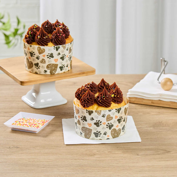Restaurantware Panificio 22 Oz Paper Baking Ring Mold - Paw Print Greaseproof - 4 1/2" X 4 1/2" X 2 3/4" - 900 Count Box