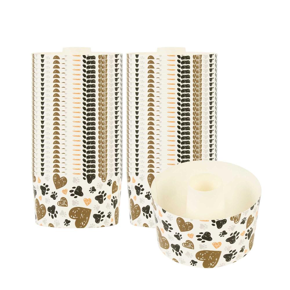 restaurantware Panificio 22 oz Paper Baking Ring Mold - Paw Print Greaseproof - 4 1/2" x 4 1/2" x 2 3/4" - 900 count box