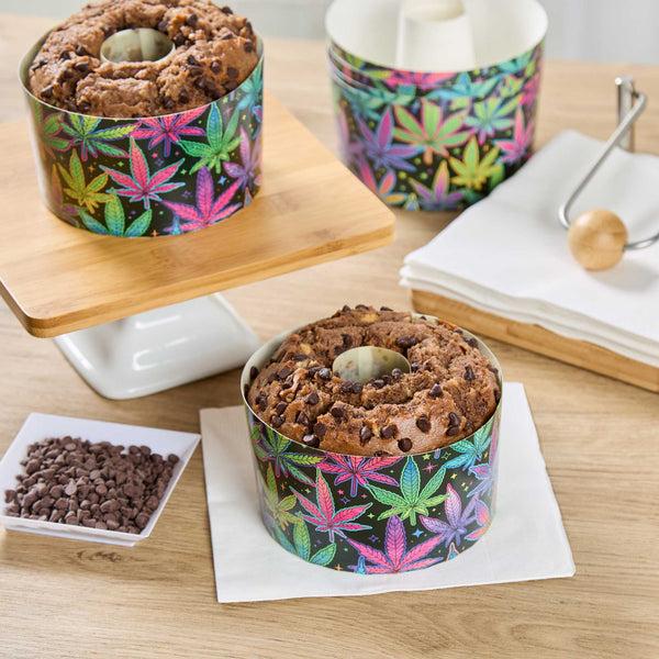 Restaurantware Panificio 22 Oz Paper Baking Ring Mold - Trippy Leaf Print Greaseproof - 4 1/2" X 4 1/2" X 2 3/4" - 900 Count Box