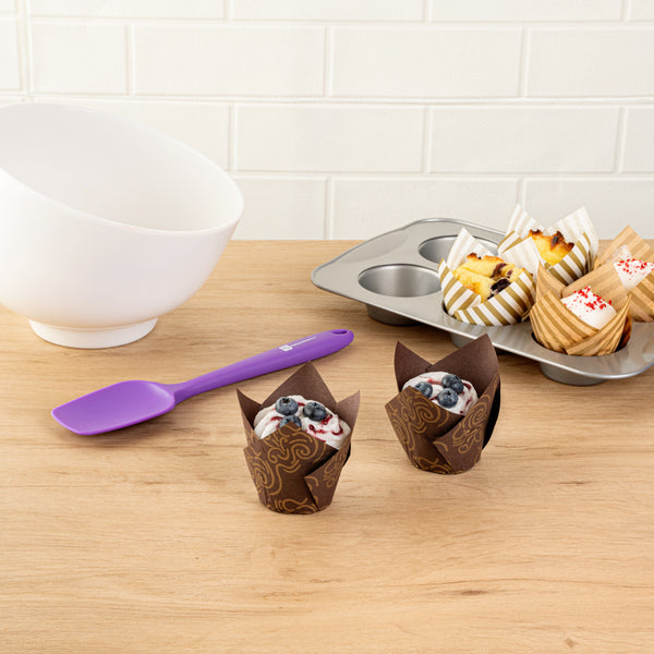 Restaurantware Panificio 3.5 Oz Brown Paper Floral Tulip Baking Cup - Greaseproof - 3 1/4" X 3 1/4" X 3 1/4" - 500 Count Box