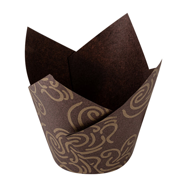 Restaurantware Panificio 3.5 Oz Brown Paper Floral Tulip Baking Cup - Greaseproof - 3 1/4" X 3 1/4" X 3 1/4" - 500 Count Box