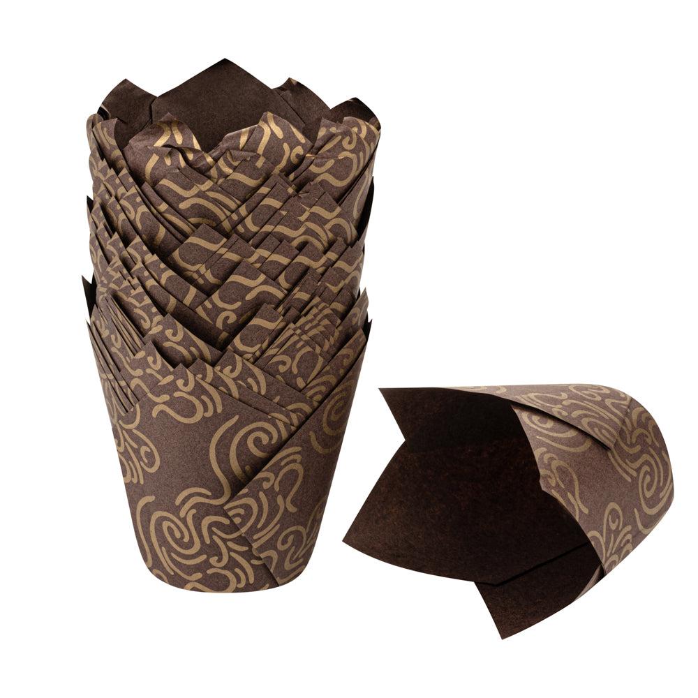 restaurantware Panificio 3.5 oz Brown Paper Floral Tulip Baking Cup - Greaseproof - 3 1/4" x 3 1/4" x 3 1/4" - 500 count box