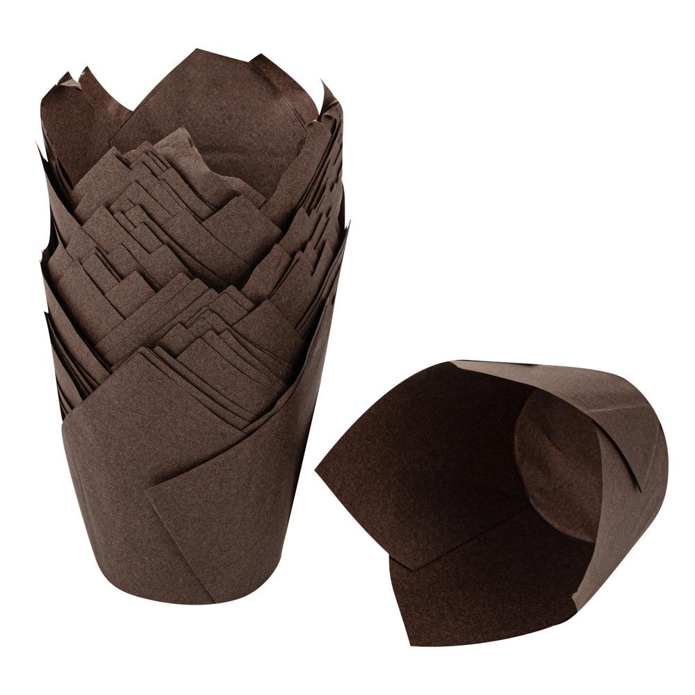 restaurantware Panificio 3.5 oz Brown Paper Tulip Baking Cup - Greaseproof - 3 1/4" x 3 1/4" x 3 1/4" - 500 count box