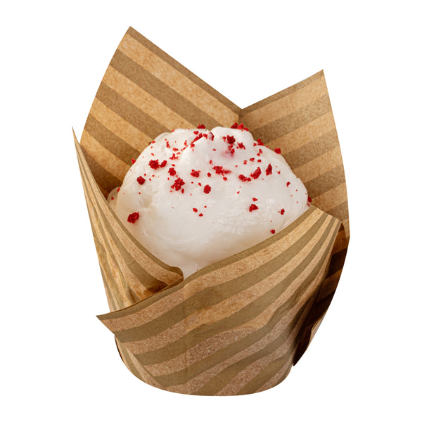 Restaurantware Panificio 3.5 Oz Kraft Paper Striped Tulip Baking Cup - Greaseproof - 3 1/4" X 3 1/4" X 3 1/4" - 500 Count Box