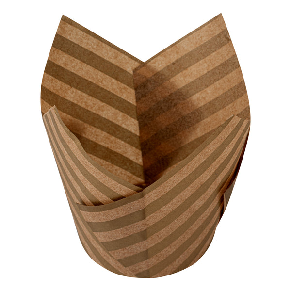 Restaurantware Panificio 3.5 Oz Kraft Paper Striped Tulip Baking Cup - Greaseproof - 3 1/4" X 3 1/4" X 3 1/4" - 500 Count Box