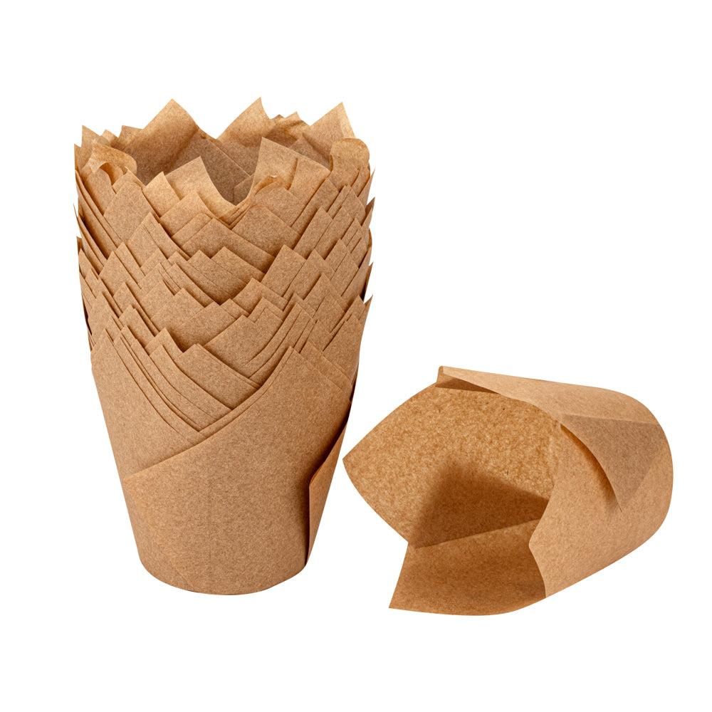 restaurantware Panificio 3.5 oz Kraft Paper Tulip Baking Cup - Greaseproof - 3 1/4" x 3 1/4" x 3 1/4" - 500 count box