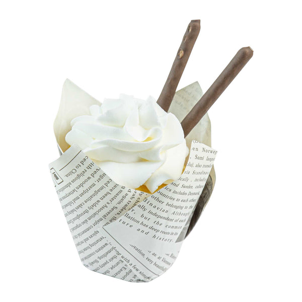 Restaurantware Panificio 3.5 Oz Tulip Newsprint Paper Tall Baking Cup - 3 1/4" X 3 1/4" X 3 1/4" - 200 Count Box