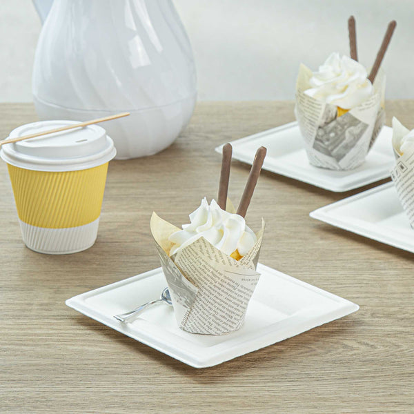 Restaurantware Panificio 3.5 Oz Tulip Newsprint Paper Tall Baking Cup - 3 1/4" X 3 1/4" X 3 1/4" - 200 Count Box