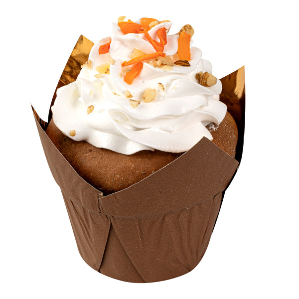 Restaurantware Panificio 3.9 Oz Brown Foil Paper Tulip Baking Cup - 3 1/4" X 3 1/4" X 2 3/4" - 500 Count Box