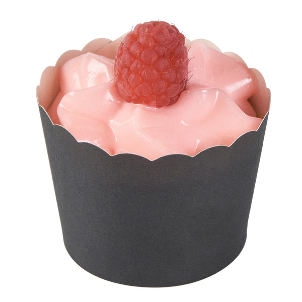 Restaurantware Panificio 3 Oz Round Black Paper Mini Baking Cup - Scalloped - 2 1/2" X 2 1/2" X 1 3/4" - 200 Count Box