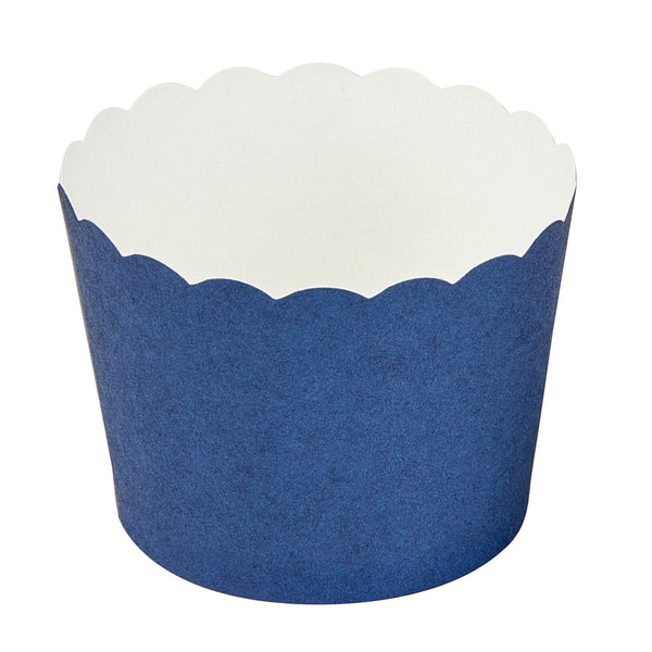 Restaurantware Panificio 3 Oz Round Midnight Blue Paper Mini Baking Cup - Scalloped - 2 1/2" X 2 1/2" X 1 3/4" - 200 Count Box