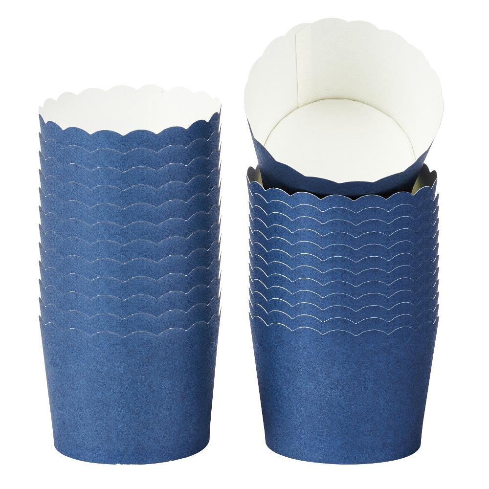 restaurantware Panificio 3 oz Round Midnight Blue Paper Mini Baking Cup - Scalloped - 2 1/2" x 2 1/2" x 1 3/4" - 200 count box