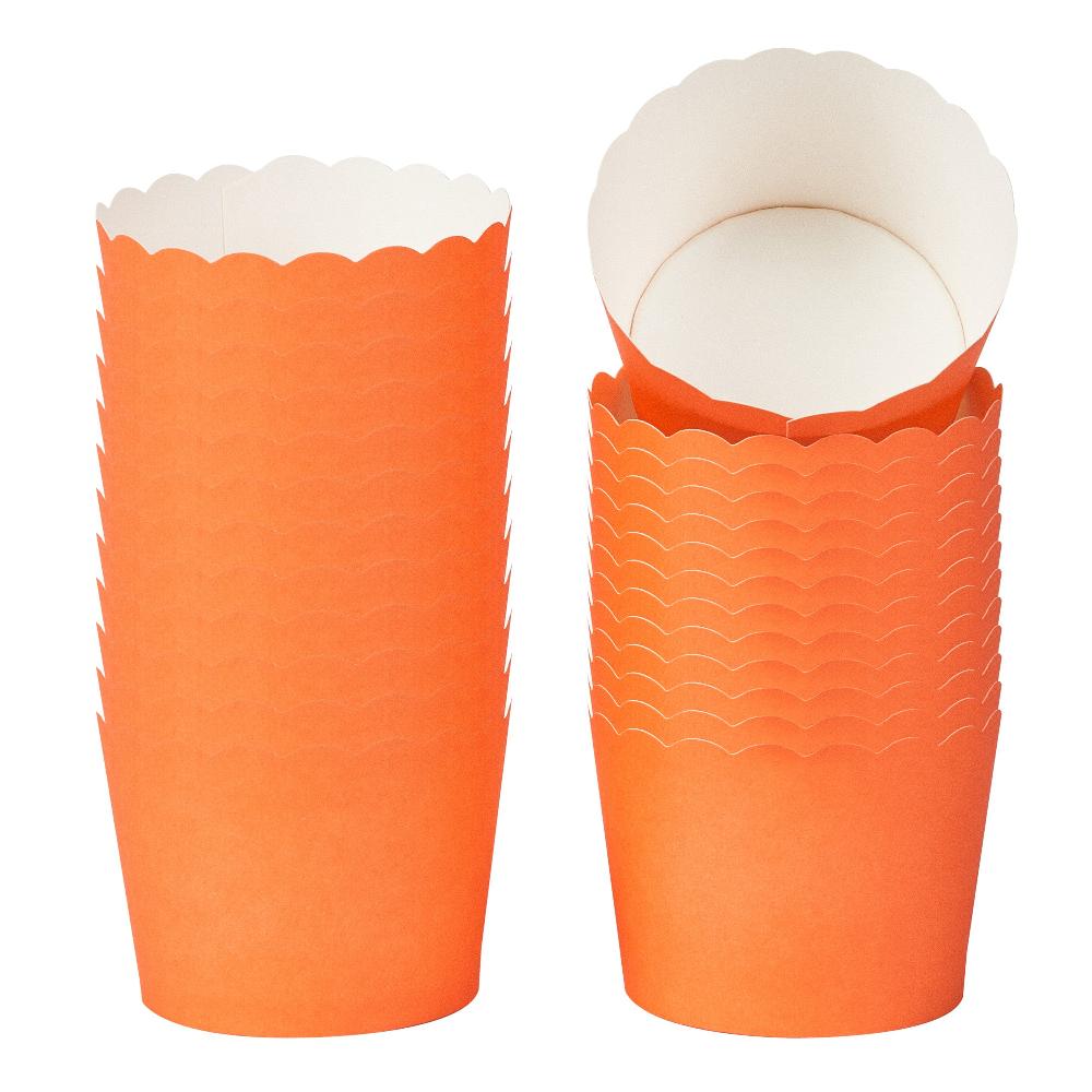 restaurantware Panificio 3 oz Round Orange Paper Mini Baking Cup - Scalloped - 2 1/2" x 2 1/2" x 1 3/4" - 200 count box