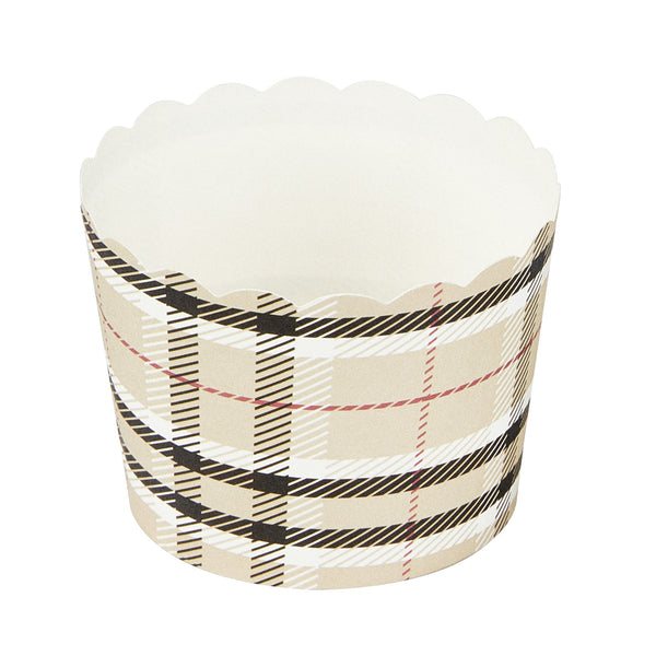 Restaurantware Panificio 3 Oz Round Plaid Paper Mini Baking Cup - Scalloped - 2 1/2" X 2 1/2" X 1 3/4" - 200 Count Box