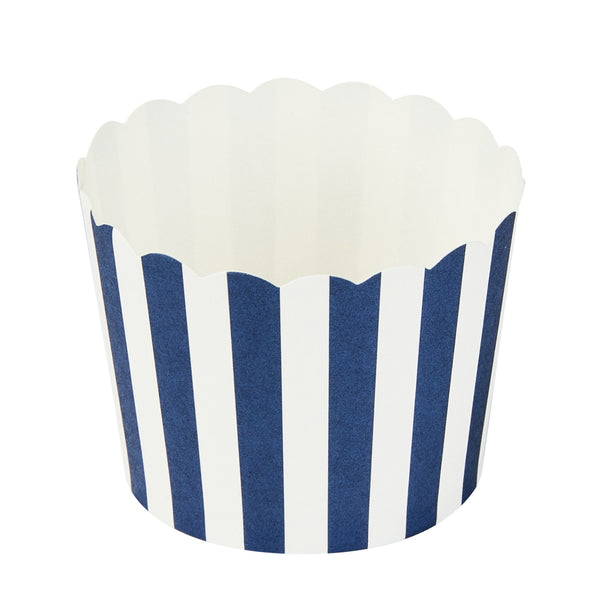 Restaurantware Panificio 3 Oz Round Stripe Blue Paper Mini Baking Cup - Scalloped - 2 1/2" X 2 1/2" X 1 3/4" - 200 Count Box