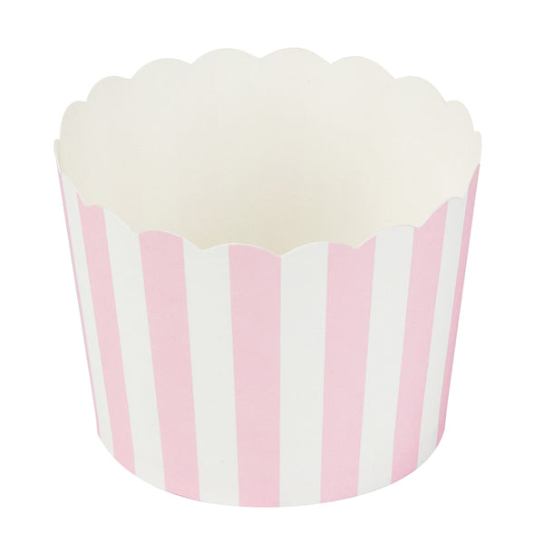 Restaurantware Panificio 3 Oz Round Stripe Pink Paper Mini Baking Cup - Scalloped - 2 1/2" X 2 1/2" X 1 3/4" - 200 Count Box