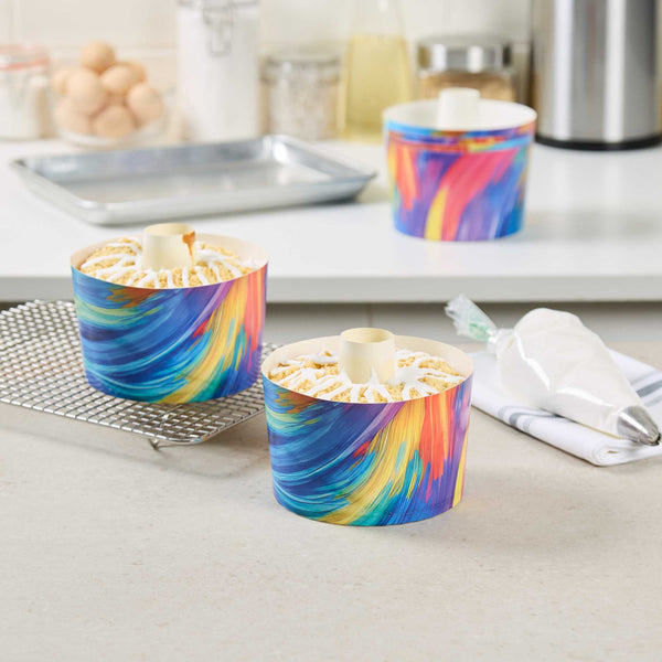 Restaurantware Panificio 38 Oz Paper Baking Ring Mold - Colorful Abstract Waves Greaseproof - 5" X 5" X 3 3/4" - 600 Count Box