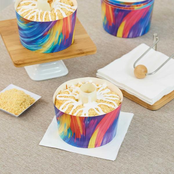 Restaurantware Panificio 38 Oz Paper Baking Ring Mold - Colorful Abstract Waves Greaseproof - 5" X 5" X 3 3/4" - 600 Count Box