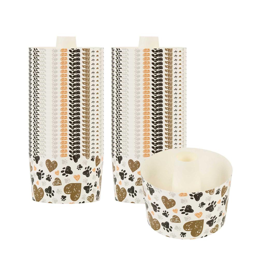 restaurantware Panificio 38 oz Paper Baking Ring Mold - Paw Print Greaseproof - 5" x 5" x 3 3/4" - 600 count box