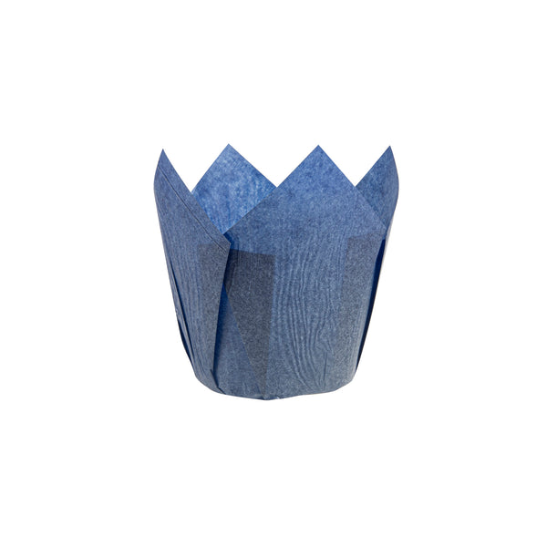 Restaurantware Panificio 4 Oz Blue Paper Tulip Baking Cup - Greaseproof - 3 1/2" X 3 1/2" X 3 1/2" - 200 Count Box