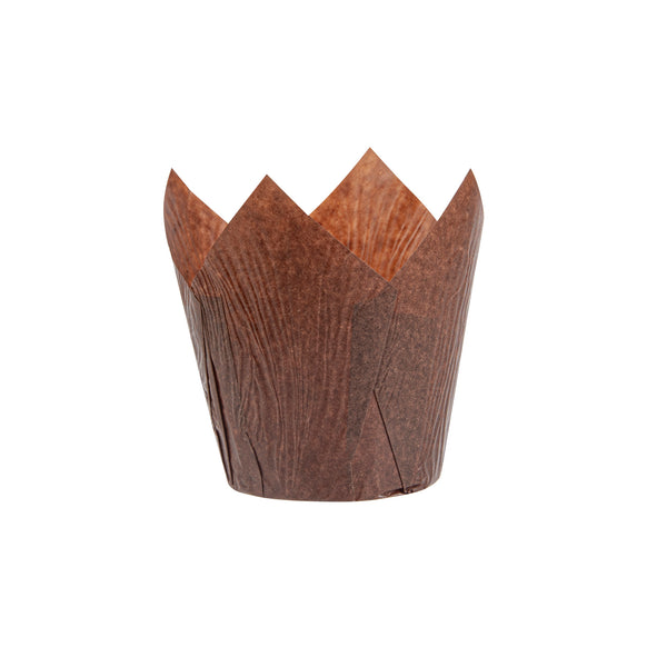 Restaurantware Panificio 4 Oz Brown Paper Tulip Baking Cup - Greaseproof - 3 1/2" X 3 1/2" X 3 1/2" - 200 Count Box