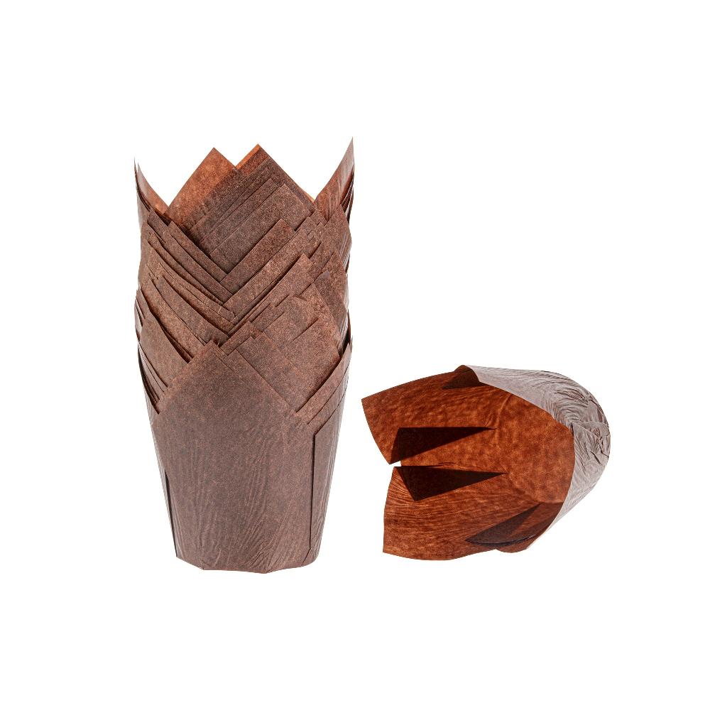 restaurantware Panificio 4 oz Brown Paper Tulip Baking Cup - Greaseproof - 3 1/2" x 3 1/2" x 3 1/2" - 200 count box
