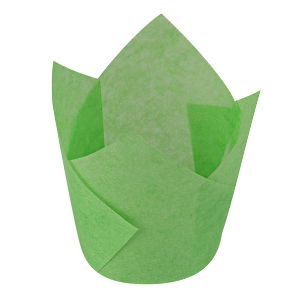 Restaurantware Panificio 4 Oz Green Paper Tulip Baking Cup - Greaseproof - 3 1/2" X 3 1/2" X 3 1/2" - 200 Count Box