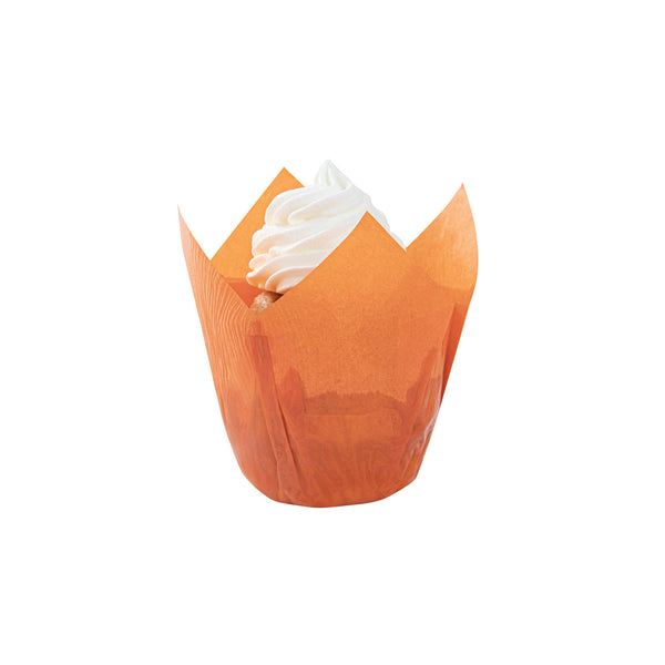 Restaurantware Panificio 4 Oz Orange Paper Tulip Baking Cup - Greaseproof - 3 1/2" X 3 1/2" X 3 1/2" - 200 Count Box