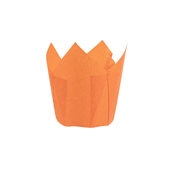 Restaurantware Panificio 4 Oz Orange Paper Tulip Baking Cup - Greaseproof - 3 1/2" X 3 1/2" X 3 1/2" - 200 Count Box