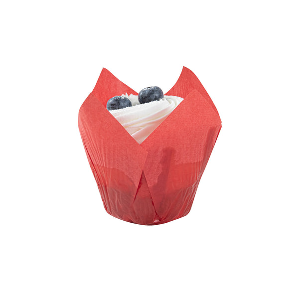 Restaurantware Panificio 4 Oz Red Paper Tulip Baking Cup - Greaseproof - 3 1/2" X 3 1/2" X 3 1/2" - 200 Count Box