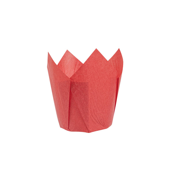 Restaurantware Panificio 4 Oz Red Paper Tulip Baking Cup - Greaseproof - 3 1/2" X 3 1/2" X 3 1/2" - 200 Count Box