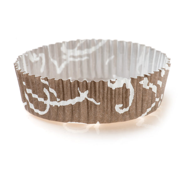 Restaurantware Panificio 4 Oz Round Chocolate Wisp Paper Baking Cup - Ridged - 3 1/2" X 3 1/2" X 1" - 200 Count Box