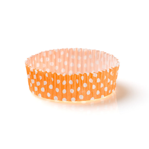 Restaurantware Panificio 4 Oz Round Polka-Dotted Hot Orange Paper Baking Cup - Ridged - 3 1/2" X 3 1/2" X 1" - 200 Count Box