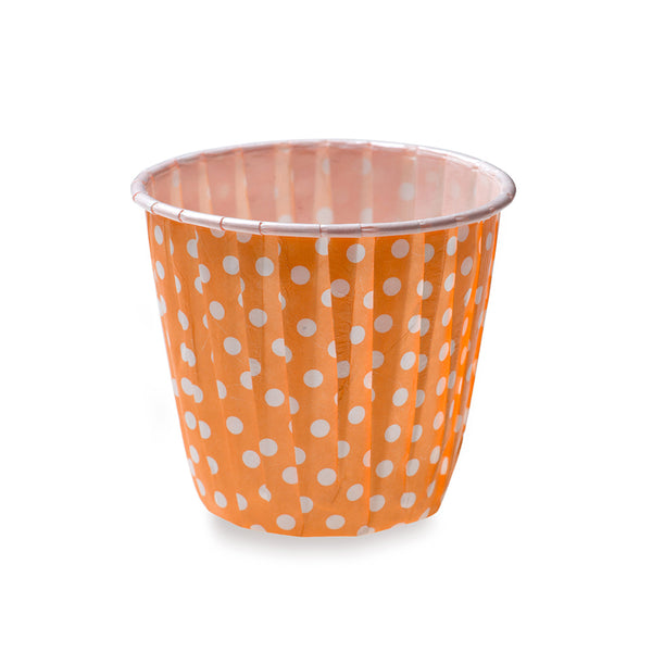 Restaurantware Panificio 4 Oz Round Polka-Dotted Hot Orange Paper Tall Baking Cup - Pleated - 3" X 3" X 2 3/4" - 200 Count Box