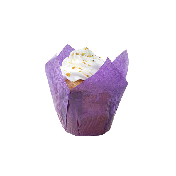 Restaurantware Panificio 4 Oz Violet Paper Tulip Baking Cup - Greaseproof - 3 1/2" X 3 1/2" X 3 1/2" - 200 Count Box