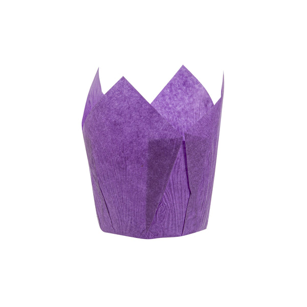 Restaurantware Panificio 4 Oz Violet Paper Tulip Baking Cup - Greaseproof - 3 1/2" X 3 1/2" X 3 1/2" - 200 Count Box