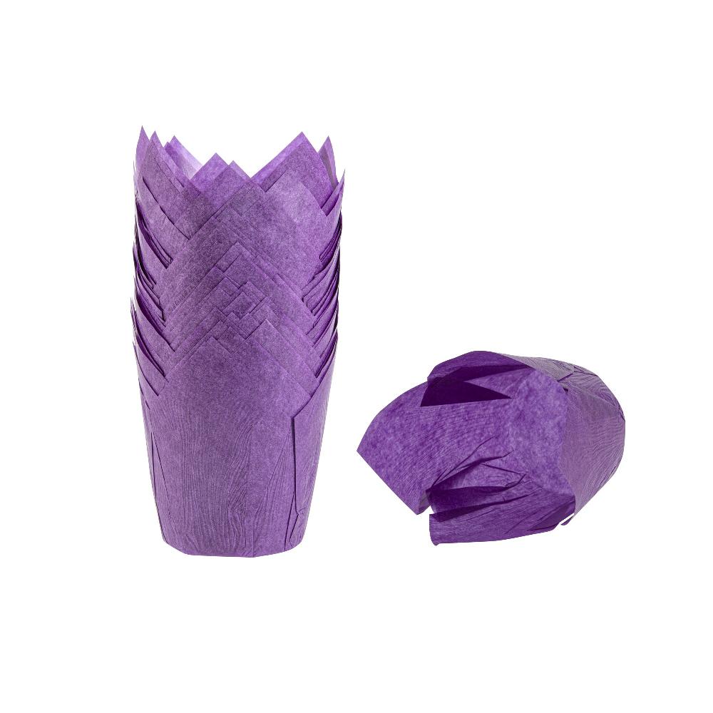 restaurantware Panificio 4 oz Violet Paper Tulip Baking Cup - Greaseproof - 3 1/2" x 3 1/2" x 3 1/2" - 200 count box