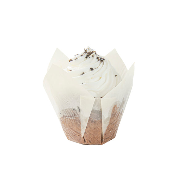 Restaurantware Panificio 4 Oz White Paper Tulip Baking Cup - Greaseproof - 3 1/2" X 3 1/2" X 3 1/2" - 200 Count Box