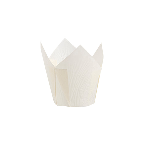 Restaurantware Panificio 4 Oz White Paper Tulip Baking Cup - Greaseproof - 3 1/2" X 3 1/2" X 3 1/2" - 200 Count Box